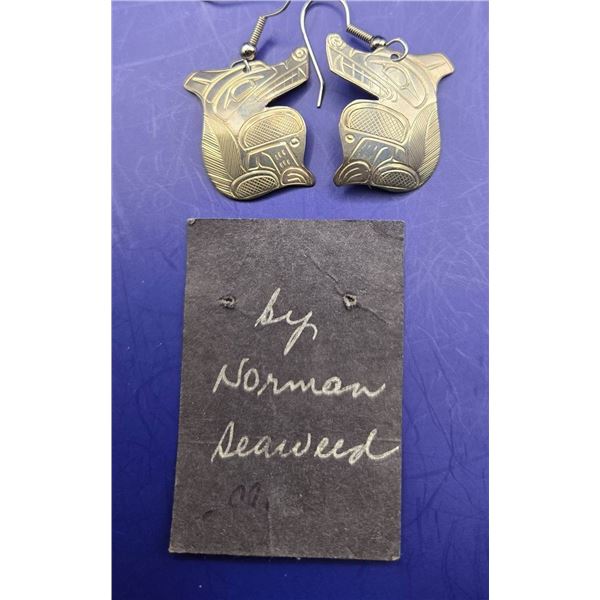 West Coast Indigenous Sterling Silver Earrings Signed NS