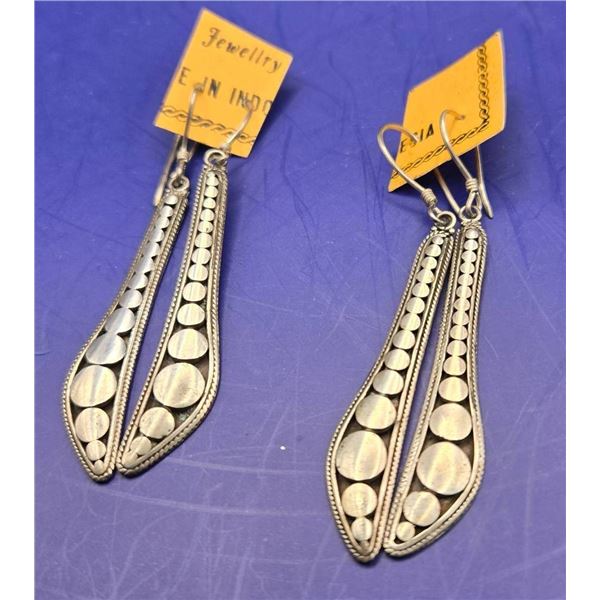 Balinese Sterling Silver Long Dot Earrings
