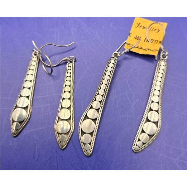 Bali Balinese Tribal Sterling Silver Long Dot Earrings