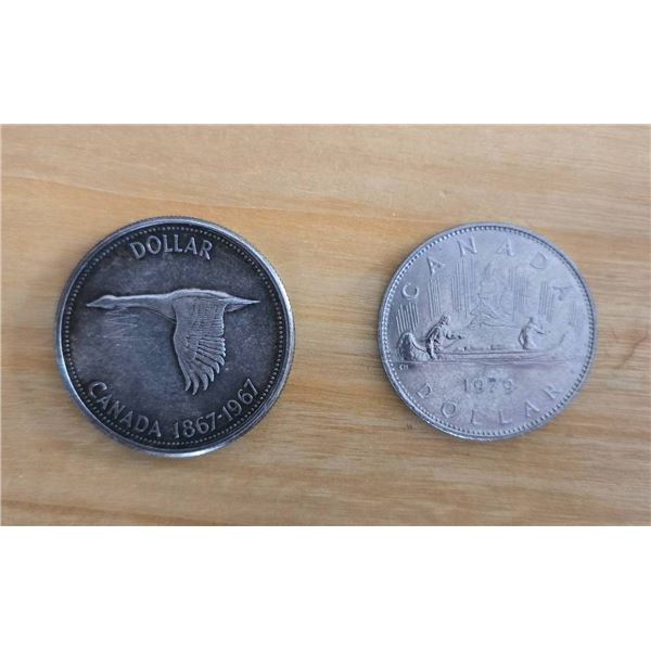 Canadian Silver Dollar and Coin with Queen Elizabeth II
