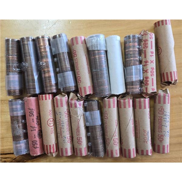 20 Rolls of Canadian Pennies, Mixed Years