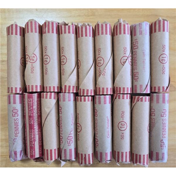 18 Rolls of Canadian Pennies, Mixed Years