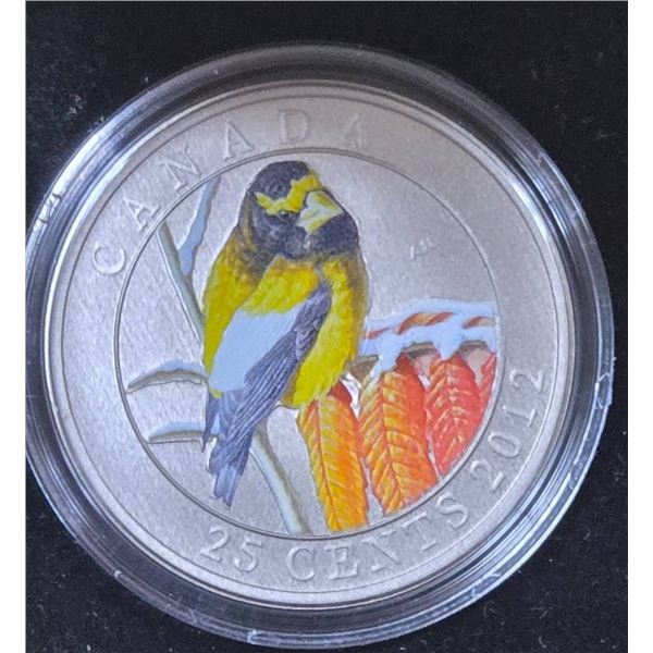 2012 Canada 25-Cent Coloured Coin Evening Grosbeak