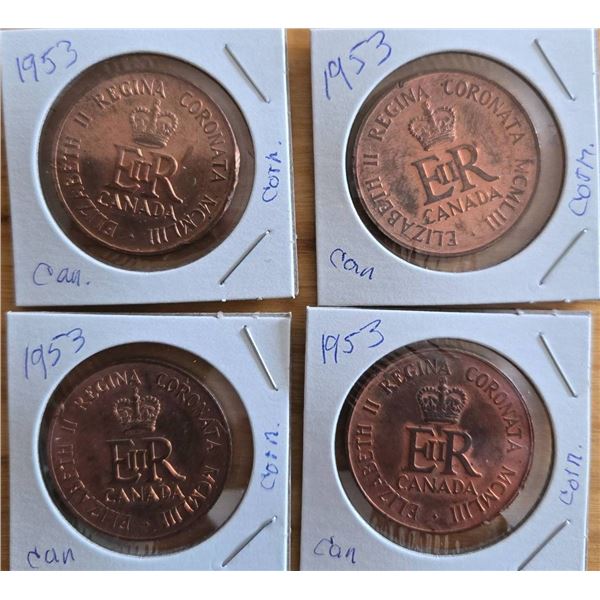 1953 Canadian Coronation Copper Tokens Set of Four