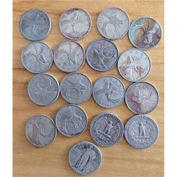 16 Vintage silver Quarters, Various Years