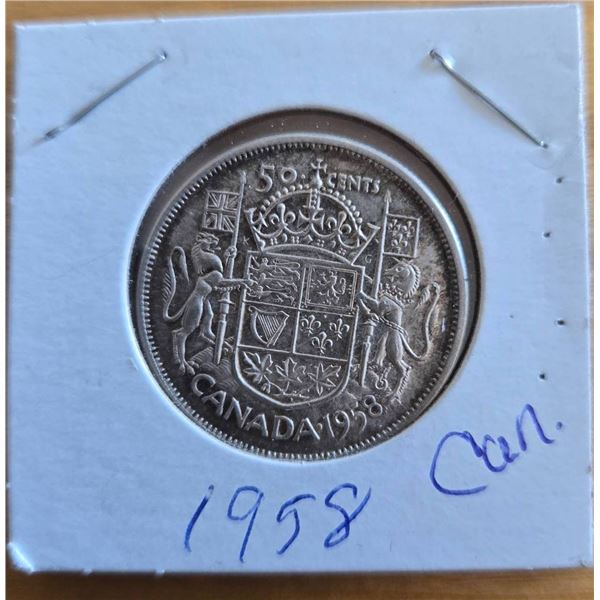 1958 Canadian Silver 50-Cent Coin in Holder
