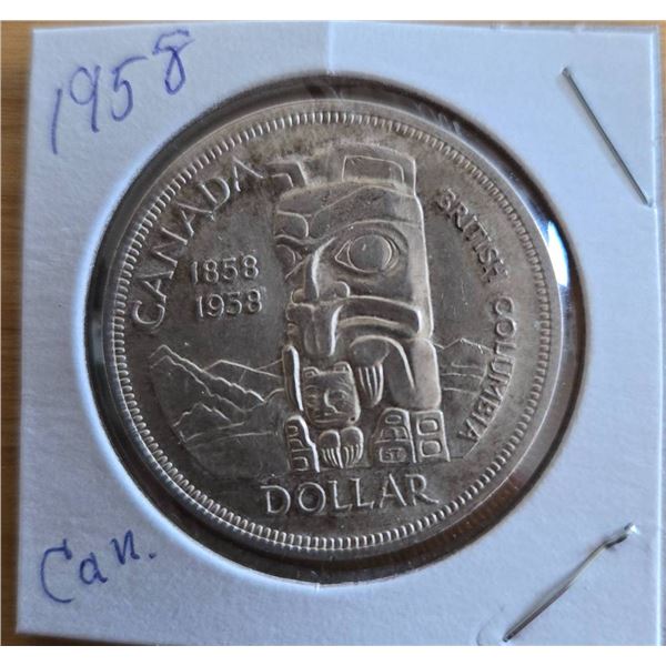 1958 Canadian Silver Dollar Featuring Totem Design