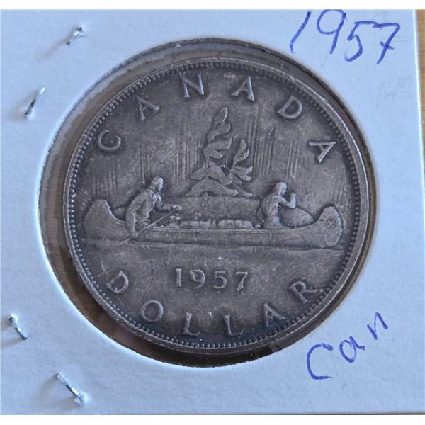 1957 Canada Silver Dollar with Canoe Design
