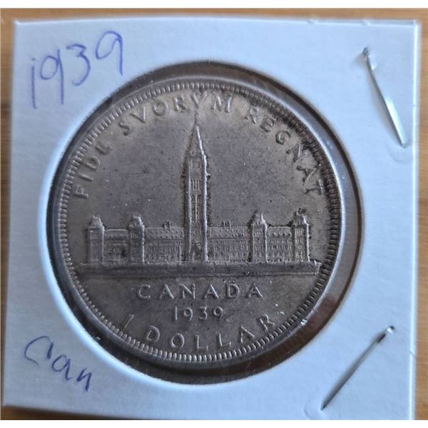 1939 Canadian Silver Dollar with Parliament Design