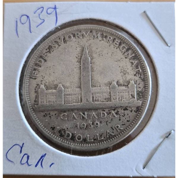 1939 Canadian Silver Dollar Depicting Parliament Buildings