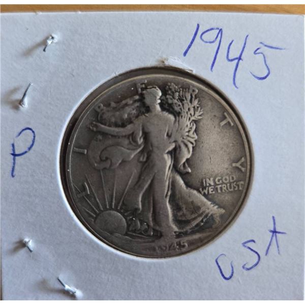 1945 Walking Liberty Half Dollar Coin (Philadelphia Mint)