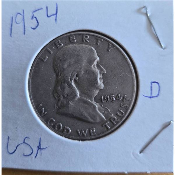 1954-D Franklin Half Dollar Coin in Stapled Flip