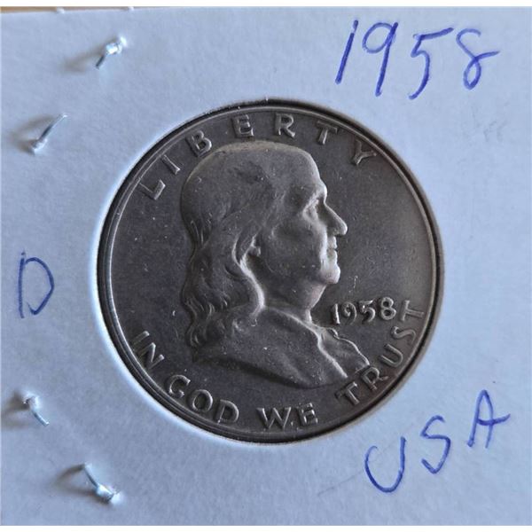1958 Franklin Half Dollar Coin, Denver Mint