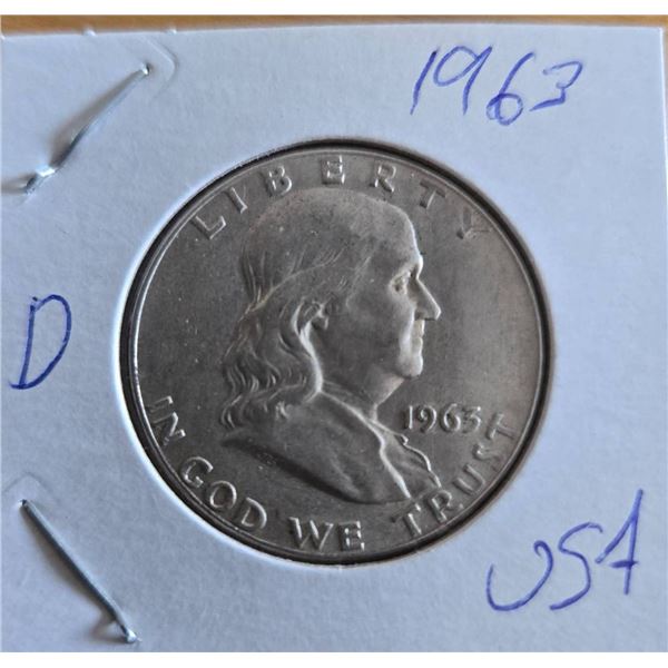 1963-D Franklin Half Dollar in Cardboard Holder