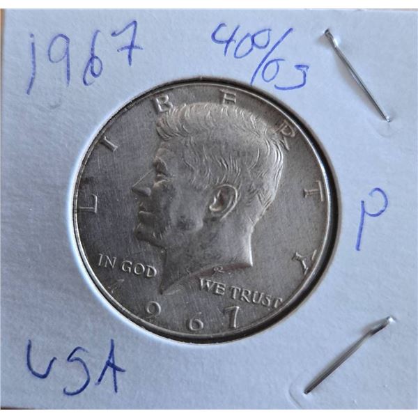 1967 Kennedy Half Dollar in Staple Holder