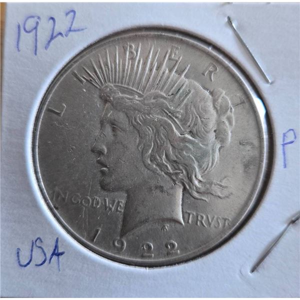 1922 Peace Silver Dollar Coin in Holder