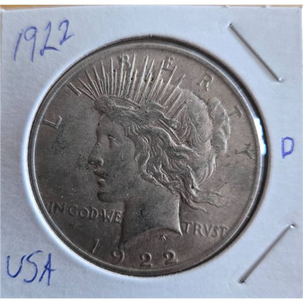 1922-D USA Peace Silver Dollar Coin
