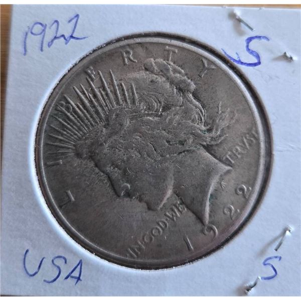 1922 USA Peace Silver Dollar Coin