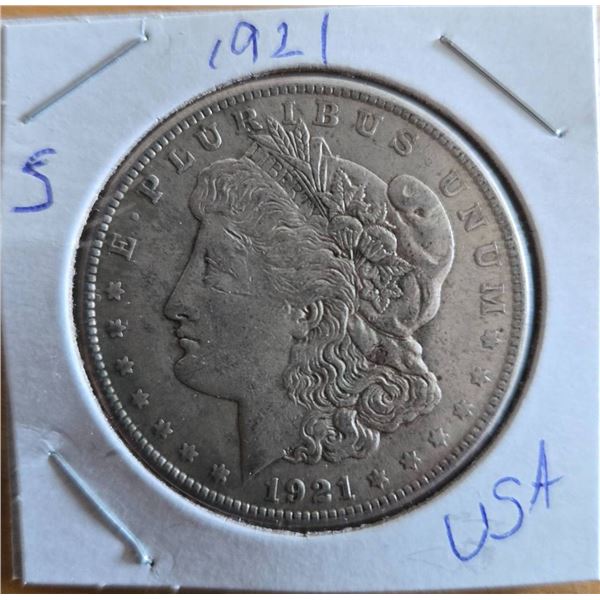 1921 Morgan Silver Dollar Coin in Protective Holder
