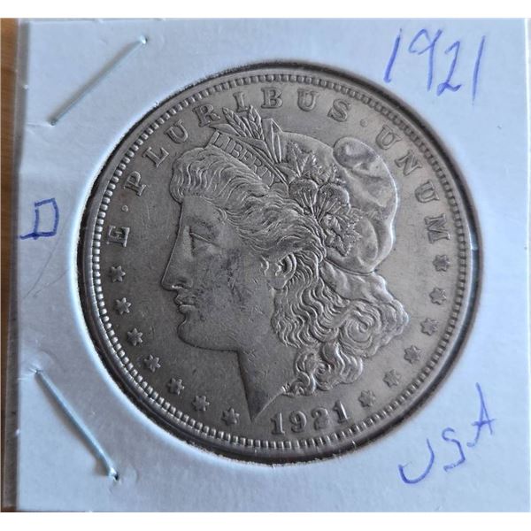 1921 Morgan Silver Dollar with Denver Mint Mark