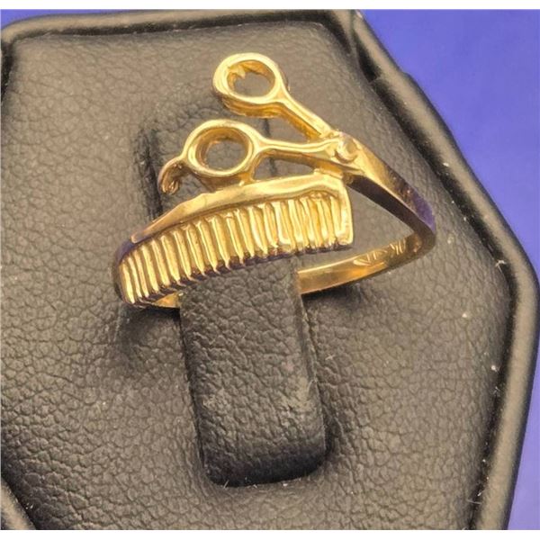 10K Gold Hairdresser-Themed Ring