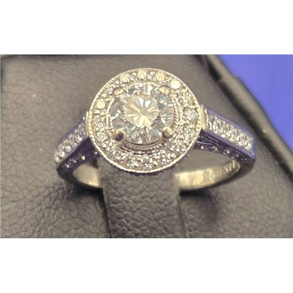 Ladies 14k White Gold Diamond Ring with Halo