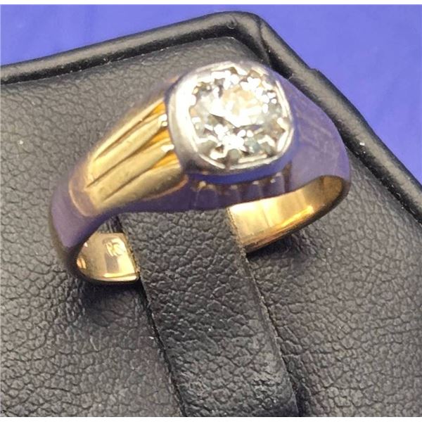Mens 18k Gold Diamond Solitaire Ring