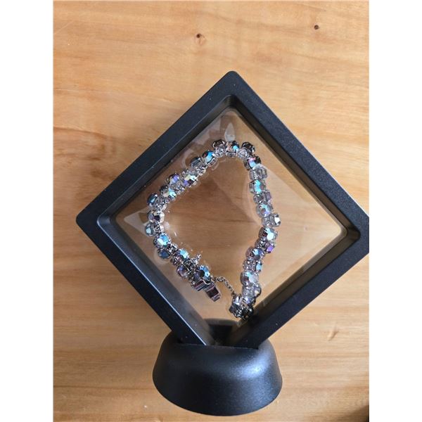 Silver-Toned Sherman Crystal Bracelet in Display Case