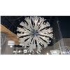Image 1 : LOVE 18L GLASS PENDANT LIGHT. SILVER AND BLOWN GLASS. APPROX 37" DIAMETER. RETAIL $2299