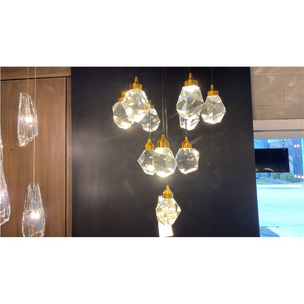 ROCK CRYSTAL LED CHANDELIER ANTIQUE BRASS FITTINGS RETAIL $1760