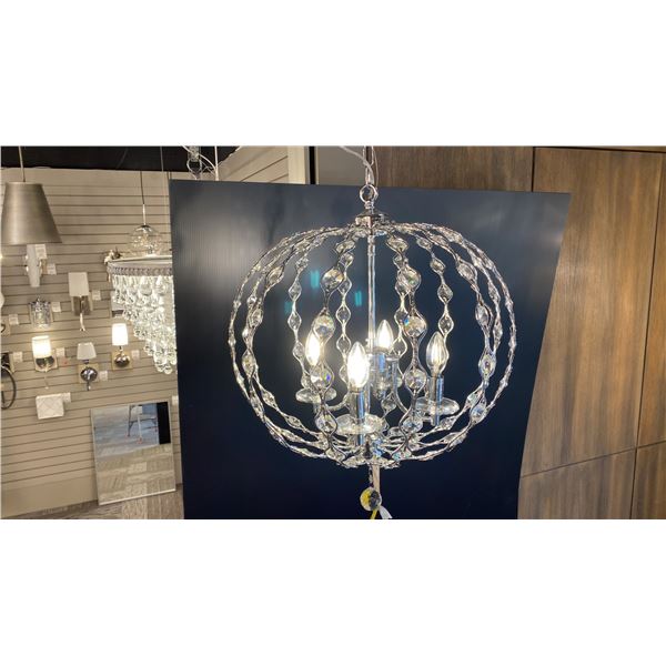ESIA 4 LIGHT CHANDELIER. CRYSTAL AND CHROME. APPROX 20" D