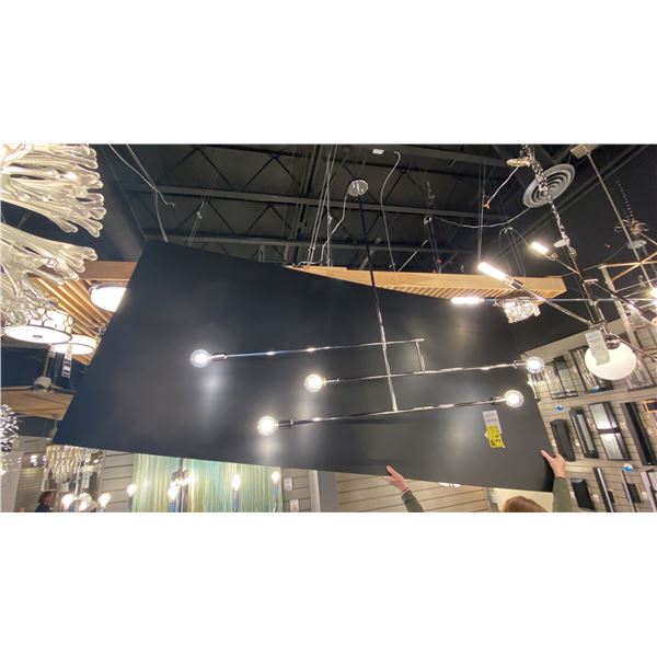 MODERNIST 5 LIGHT CHANDELIER. CHROME. APPROX 73" ACROSS INC BULBS