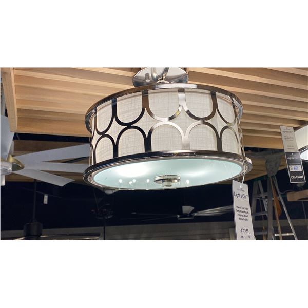 MSEMI 2 LIGHT SEMI FLUSH MOUNT. POLISHED NICKEL AND WHITE FABRIC