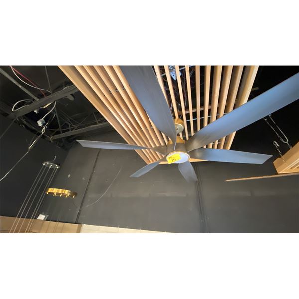 60" FAN WITH LIGHT. DARK WOOD GRAIN BLADES  BRUSHED BRASS FINISH WITH WIRED REMOTE