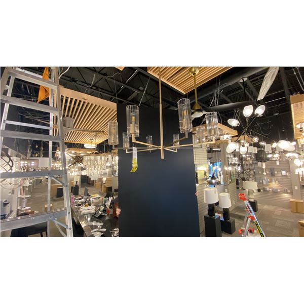 VELESTINO 8 LIGHT CHANDELIER. CHAMPAGNE BRONZE, CLEAR FLUTED GLASS