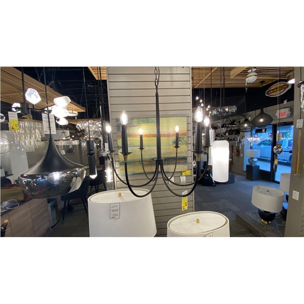 AMARA 6 LIGHT CHANDELIER. MATTE BLACK WITH BRASS. 31" ACROSS