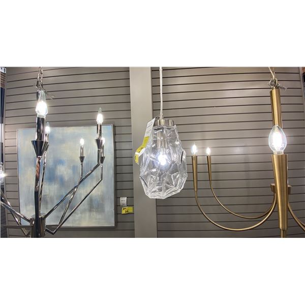 CLEAR CUT GLASS PENDANT LIGHT. APPROX 8" DIAMETER