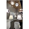 Image 3 : LEILA 5 LIGHT CHANDELIER. BRUSHED NICKEL, WHITE LINEN. APPROX 25" DIAMETER