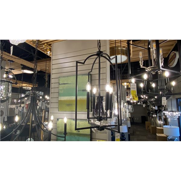 CARTER 4 LIGHT FOYER PENDANT. MATTE BLACK. APPROX 16"D X 25"H