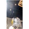 Image 2 : GROUP OF 3 BECKETT 1 LIGHT PENDANT. POLISHED NICKEL, CLEAR GLASS. APPROX 12" DIAMETER