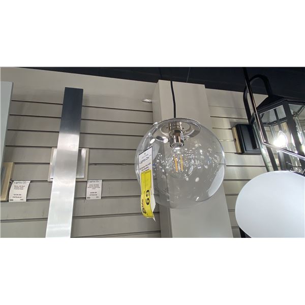 630 SERIES 1 LIGHT MINI PENDANT. POLISHED NICKEL, CLEAR GLASS GLOBE. 11"