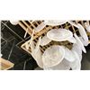 Image 2 : 9 LIGHT CHANDELIER WITH ALABASTER GLASS, AGED BRASS. 37" DIAMETER