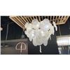 Image 5 : 9 LIGHT CHANDELIER WITH ALABASTER GLASS, AGED BRASS. 37" DIAMETER