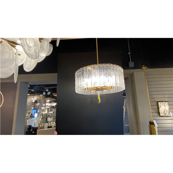 GLACIER, 10 LIGHT CHANDELIER. MODERN GOLD, CLEAR GLASS. 26" DIAMETER