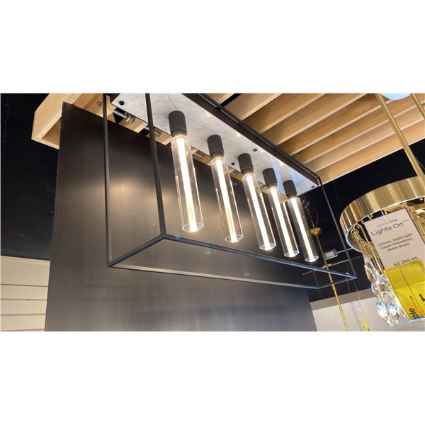 BUSTER & PUNCH CEILING LIGHT. U.S.CAGED CEILING 5.0. WHITE MARBLE/BUSTER BULB 2. 44" LONG.