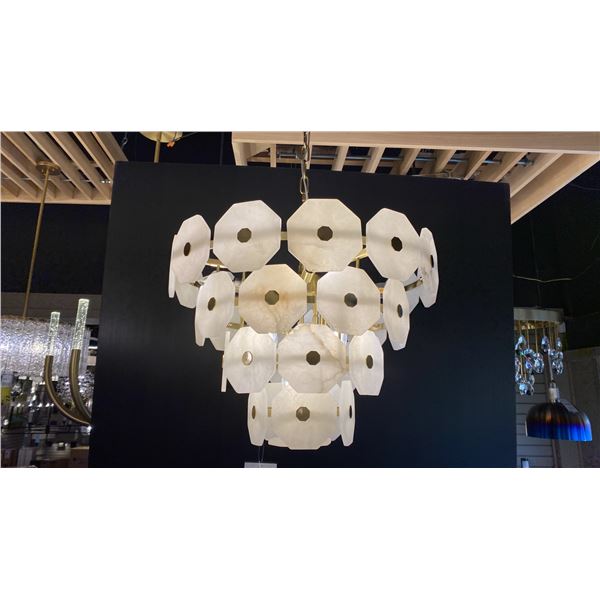 SPAIN 10 LIGHT CHANDELIER. BRASS FRAME, ALABASTER STONE. 22" DIAMETER