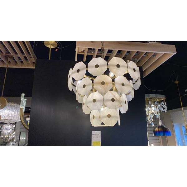 SPAIN 10 LIGHT CHANDELIER. BRASS FRAME, ALABASTER STONE. 22" DIAMETER