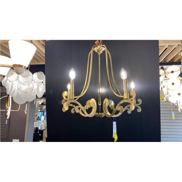 LOMBARD, 5 LIGHT CHANDELIER. NOBLE BRASS. 27" DIAMETER