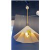 Image 4 : HUNTLEY SINGLE LIGHT PENDANT. PATINA BRASS, SOFT WHITE GLASS. 21" DIAMETER. RETAIL $1490