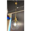 Image 2 : GABLE 2 PENDANT LIGHT. HAND RUBBED ANTIQUE BRASS, CLEAR GLASS. 16" GLOBE.